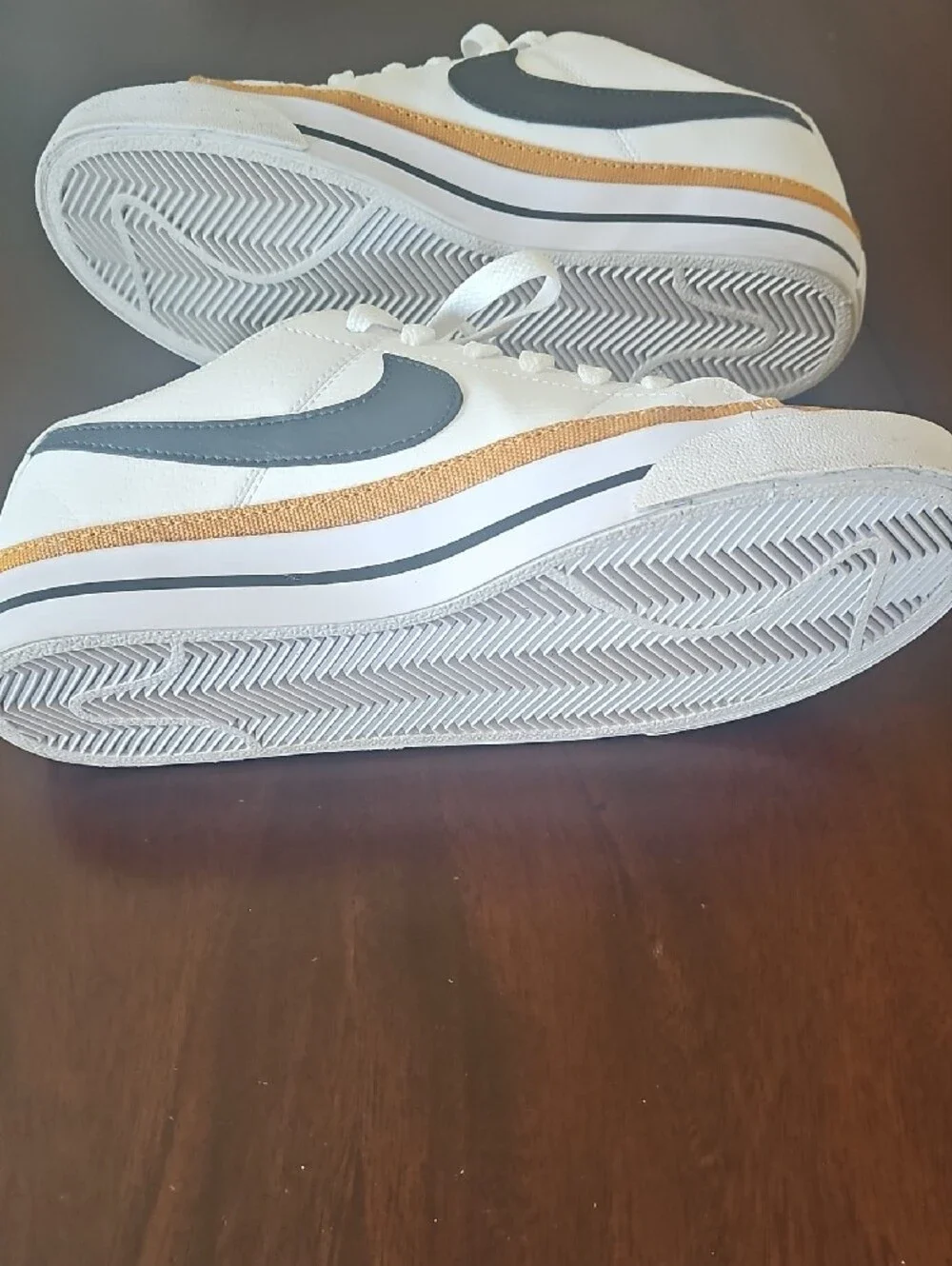 Nike White Womens Sneakers with Tan Trim and Lime Green Insoles
